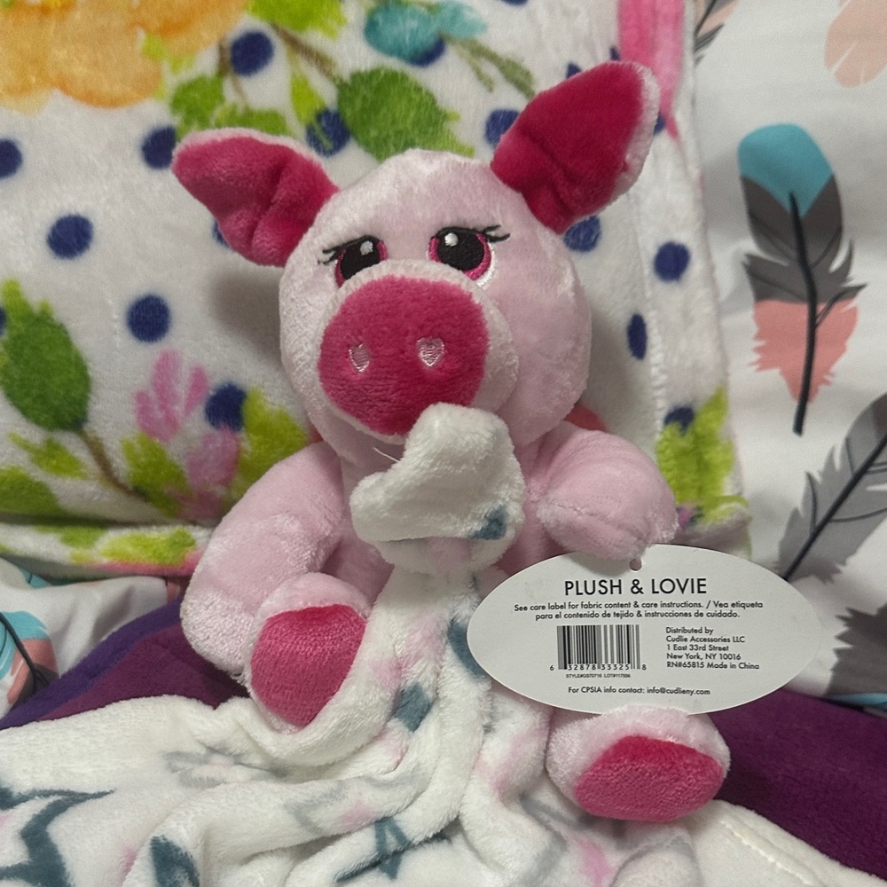 Plush & Lovie Pink Pig Blanket baby/ little kids stuffed animal